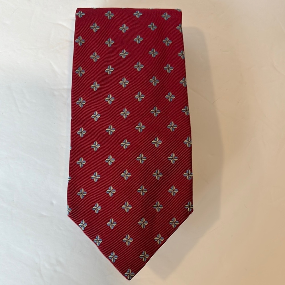 LUIGI BORRELLI NAPOLI Silk Red Tie with Blue & Tan Accents 58'